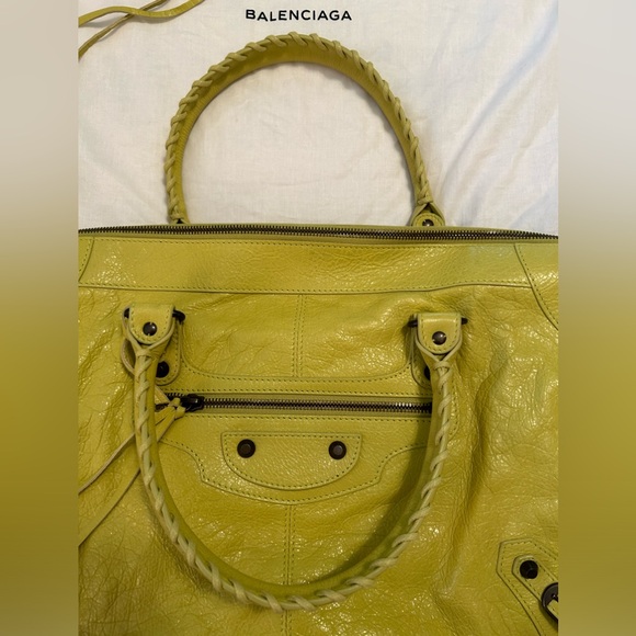 💙Balenciaga Electric Yellow  Juane Poussin “Work” Bag Classic Hardware💙💙💙Tags - Picture 2 of 11